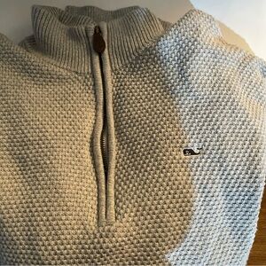 Vineyard Vines Mens Waffle Knit 1/4 Zip Sweater Light Grey Heather Size 2XCotton